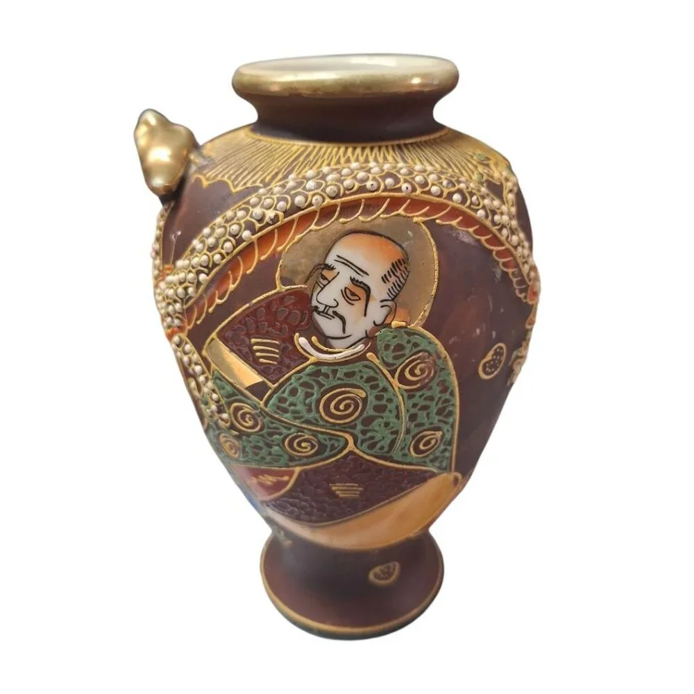 Japanese Dragon Ware Art Painted Gold Accents Vintage 6.5 Inches Tall Small Vase